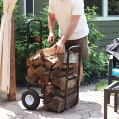 Sunnydaze Decor Sunnydaze Outdoor Firewood Log Rack Cart Carrier With Heavy-Duty Weather-Resistant Polyester Cover - Black -Home Improvement Store GUEST c9b0c975 ba35 4f02 9c42 2943259e03eb
