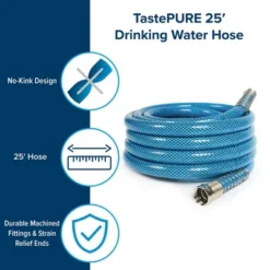 Camco TastePURE No-Kink Heavy-Duty PVC 25' Premium Reinforced Outdoor Drinking Water Hose For Camping, RVs, Boats, And Gardening, Blue -Home Improvement Store GUEST cb831db0 d33c 47d3 946b fe30797713df