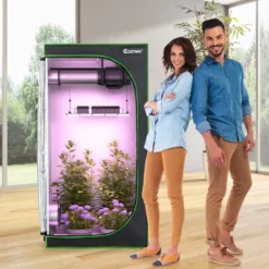 Costway 32''x32''x63''Mylar Hydroponic Grow Tent W/Observation Window & Floor Tray GrayBlack -Home Improvement Store GUEST cd813deb 9ca1 4c31 bea1 60294871cfa2