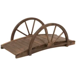 Outsunny 3.3ft Wooden Garden Bridge Arc Footbridge With Half-Wheel Style Railings & Solid Fir Construction, Stained Wood -Home Improvement Store GUEST cec780b2 84ec 4191 a138 27b6d28eeb37