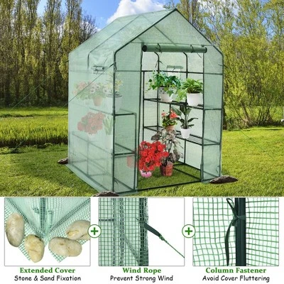 Costway Walk-in Greenhouse 56''x56''x77'' Gardening W/Observation Windows 2 Tier 8 Shelves 7 Costway Walk-in Greenhouse 56''x56''x77'' Gardening W/Observation Windows 2 Tier 8 Shelves - Image 5