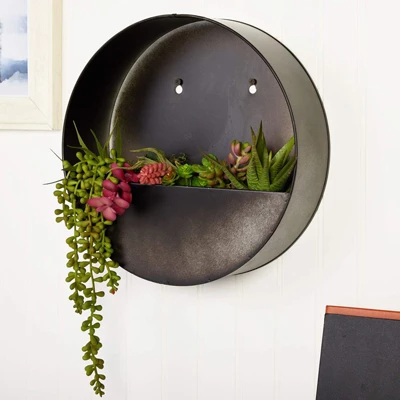 Farmlyn Creek Black Metal Circle Wall Hanging Planter For Home Indoor Decor, 12 Inch Dia. 3 Farmlyn Creek Black Metal Circle Wall Hanging Planter For Home Indoor Decor, 12 Inch Dia.