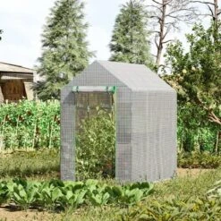 Outsunny 47.25" X 73.25" X 74.25" Walk-in Greenhouse, Outdoor Portable Plant Flower Growing Warm House With Roll-up Door And 4 Shelves, White -Home Improvement Store GUEST d4bed66e fc6f 4ae6 9c8b d0627dfe75ad