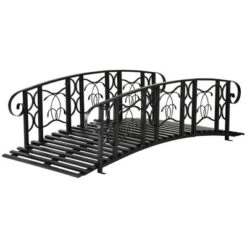 Outsunny 6' Metal Arch Backyard Garden Bridge With 660 Lbs. Weight Capacity, Safety Siderails, Vine Motifs For Backyard Creek, Stream, Pond, Black -Home Improvement Store GUEST d54e80a4 28ec 4a3a 9557 99efafc0288d