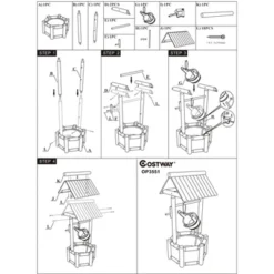Costway Garden Rustic Wishing Well Water Fountain Wooden Outdoor Electric Backyard Pump
