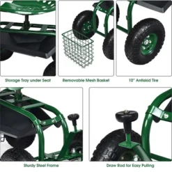 Costway Garden Cart Rolling Work Seat W/ Tool Tray Basket Green -Home Improvement Store GUEST d9290a2c 057e 417f 9f69 0fc7ac21a518