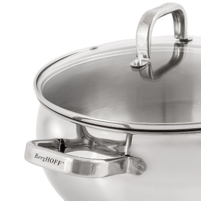 BergHOFF Belly Shape 18/10 Stainless Steel 9.5" Stockpot With Glass Lid 5.5Qt. 4 BergHOFF Belly Shape 18/10 Stainless Steel 9.5" Stockpot With Glass Lid 5.5Qt. - Image 2