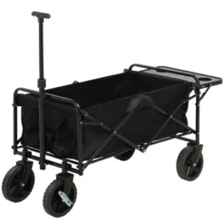 Outsunny Collapsible Wagon, Graden Carts With Wheels, Adjustable Handle, Folding Table And Cup Holders, Black -Home Improvement Store GUEST e20270dc 11e0 44fc bf30 9d5e8bcd0496