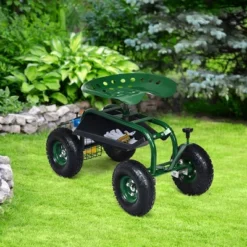 Costway Garden Cart Rolling Work Seat W/ Tool Tray Basket Green -Home Improvement Store GUEST e23cf9c3 8ec8 4689 acd4 23b60af76124