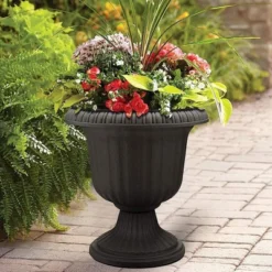 Southern Patio Lightweight 19 Inch Round Outdoor Utopian Urn Accent Pot For Large Sized Flower Plants With UV Coated Finish, Black -Home Improvement Store GUEST e42defeb 6c34 439d 90c0 8da3c89f8e34