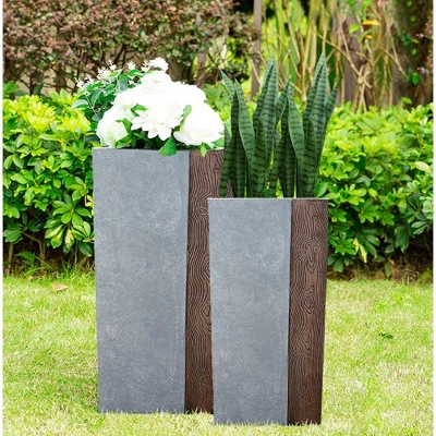 Set Of 2 Kante Lightweight Tall Outdoor Square Concrete Planter Timber Ridge Gray - Rosemead Home & Garden, Inc. 3 Set Of 2 Kante Lightweight Tall Outdoor Square Concrete Planter Timber Ridge Gray - Rosemead Home & Garden, Inc.