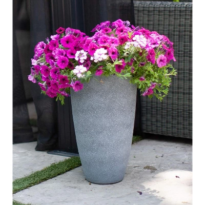 Algreen Acerra Weather Resistant Composite Tall Vase Round Planter Pot 20 X 12 X 12 Inches, Gray Stucco (2 Pack) 4 Algreen Acerra Weather Resistant Composite Tall Vase Round Planter Pot 20 X 12 X 12 Inches, Gray Stucco (2 Pack) - Image 2