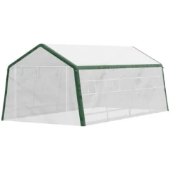 Outsunny 19.7' X 9.8' X 7.9' Outdoor Walk-in Greenhouse, Hot House With Mesh Windows, Bottom Vent, Zippered Door, PE Cover, Steel Frame, White -Home Improvement Store GUEST e4bfe282 049b 4956 ad5b 3445e71a4c48