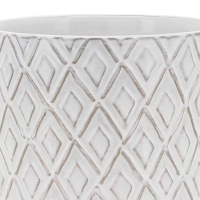 Sagebrook Home 6" Wide Ceramic Diamond Etched Flower Planter Pot With Wooden Stand Beige 7 Sagebrook Home 6" Wide Ceramic Diamond Etched Flower Planter Pot With Wooden Stand Beige - Image 5