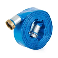 Apache 98138045 2" Diameter 50' Long Reinforced PVC Lay-Flat Discharge Pool Fuel Sump-Pump Hose With Aluminum Short-Shank Connections, Blue (2 Pack)