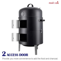 Realcook 17 Inch Vertical Heavy Duty Round Steel BBQ Charcoal Outdoor Smoker With Latch Locking System And Dual Entrance Doors, Black -Home Improvement Store GUEST f6a4548a e15b 4aa0 ba2f da85e7f88846