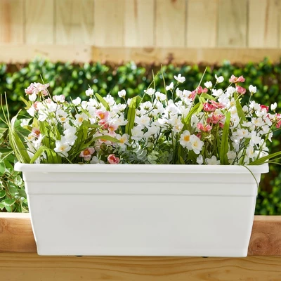 The HC Companies 24 Inch Wide Heavy Duty Plastic Deck Rail Mounted Garden Flower Planter Box With Removable Drainage Plugs, White 4 The HC Companies 24 Inch Wide Heavy Duty Plastic Deck Rail Mounted Garden Flower Planter Box With Removable Drainage Plugs, White - Image 2