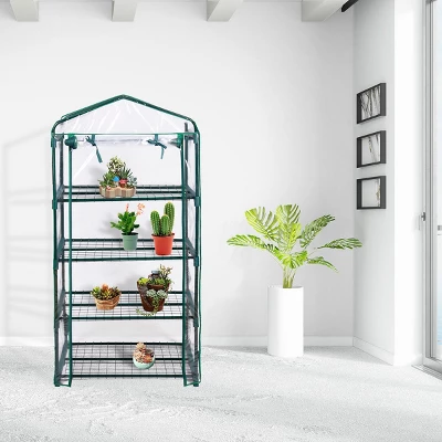 Costway Portable Mini Walk In Outdoor 4 Shelves Greenhouse 4 Costway Portable Mini Walk In Outdoor 4 Shelves Greenhouse - Image 2